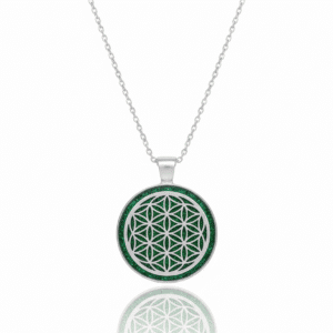 collier Fleur de Vie argentées Ame d'Emeraude Jewels Spirit vue de face