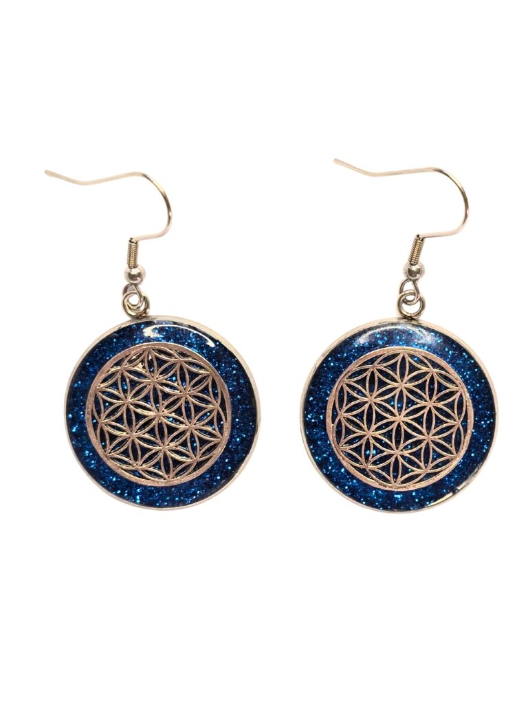 Boucles d’oreilles Fleur de Vie argentées Ciel d’Énergie Jewels Spirit vue de face