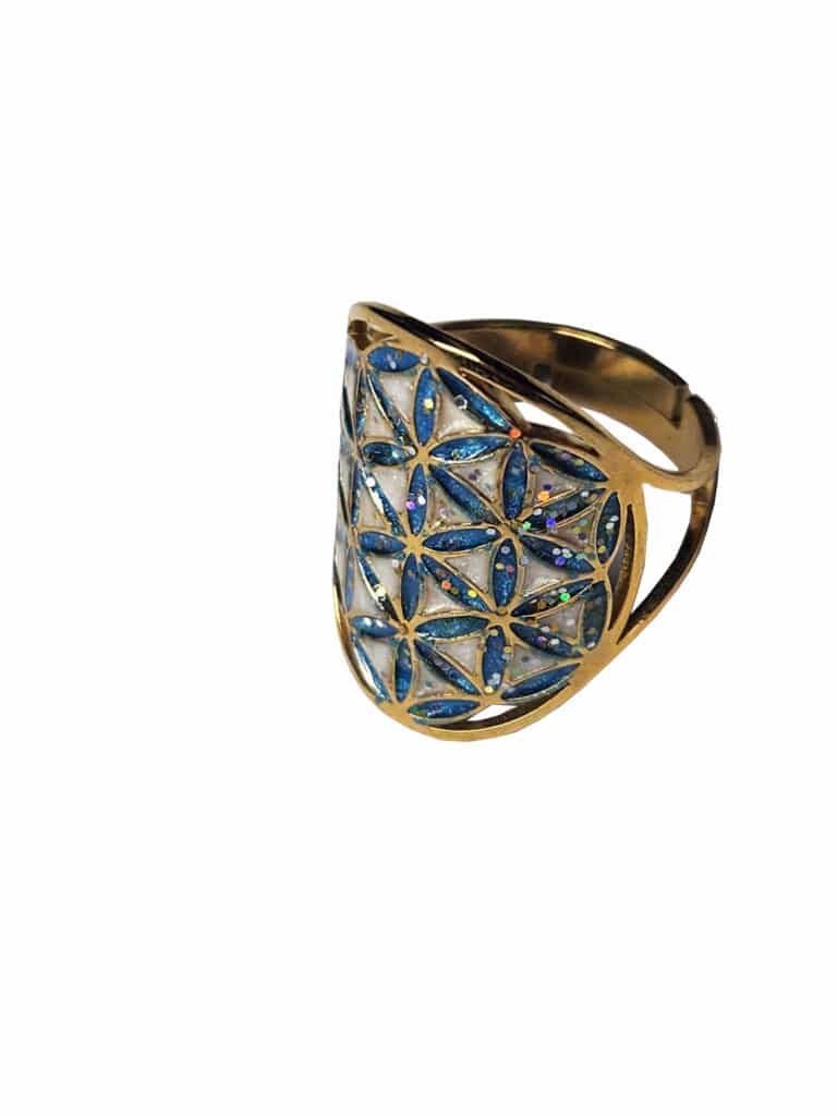 bague fleur de vie bleu blanc dore aura de vie jewel spirit
