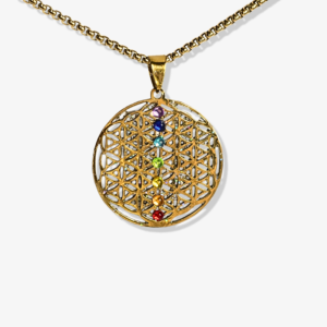 Collier Fleur de Vie 7 Chakras en acier inoxydable doré – bijou spirituel Jewels Spirit